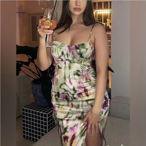 Cider Strapless Dress in Green and Purple